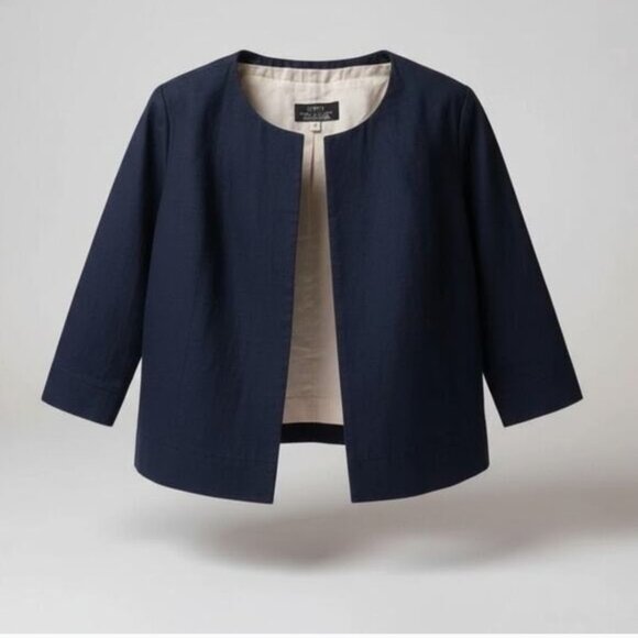 J. Crew Baird McNutt Cropped Irish Linen Jacket in Navy Blue Workwear Women's 8 - Picture 2 of 11
